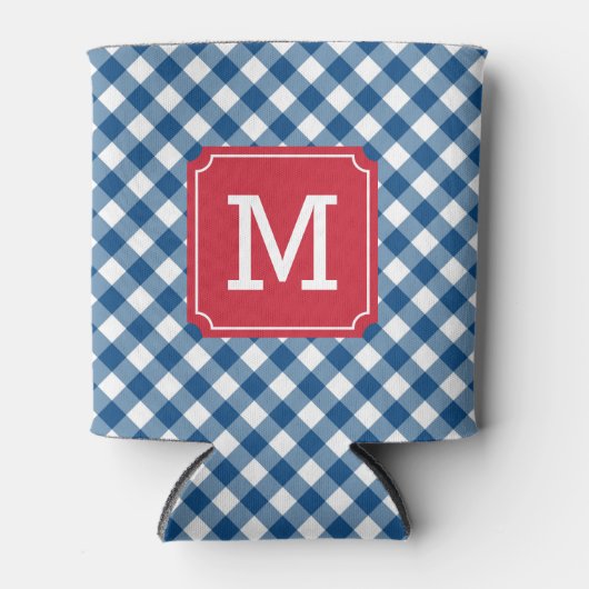 Country Chic Blue Gingham personaliseer Monogram Blikjeskoeler (Voorkant)