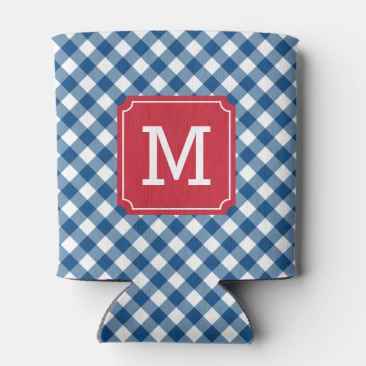 Country Chic Blue Gingham personaliseer Monogram Blikjeskoeler (Achterkant)
