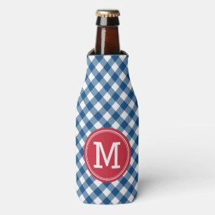 Country Chic Blue Gingham personaliseer Monogram Flesjeskoeler