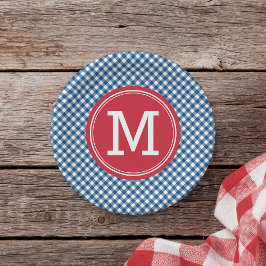 Country Chic Blue Gingham personaliseer Monogram Papieren Bordje