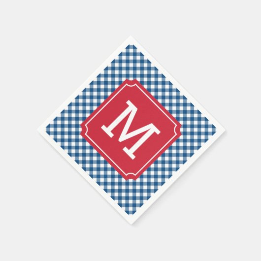 Country Chic Blue Gingham personaliseer Monogram Servetten (Hoek)