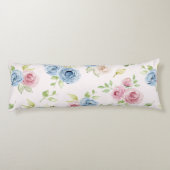 Country Chic Blue Pink Floral Watercolor Lichaamskussen (Achterkant)