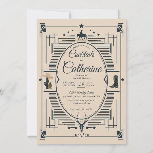 Country Chic Lijst Cocktails Party 50e Verjaardag Kaart (Voorkant)