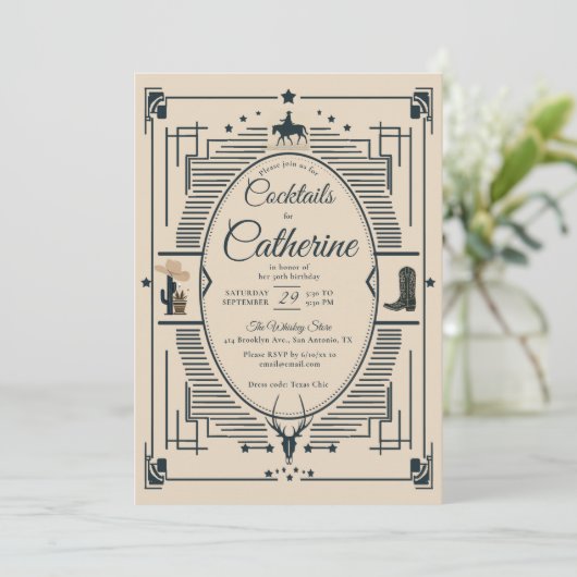 Country Chic Lijst Cocktails Party 50e Verjaardag Kaart (Staand voorkant)