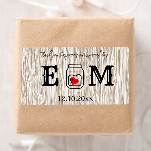 Country chic mason jar wedding etiket (Insitu)