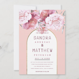 Country chic mint pastel pink gold floral wedding  kaart