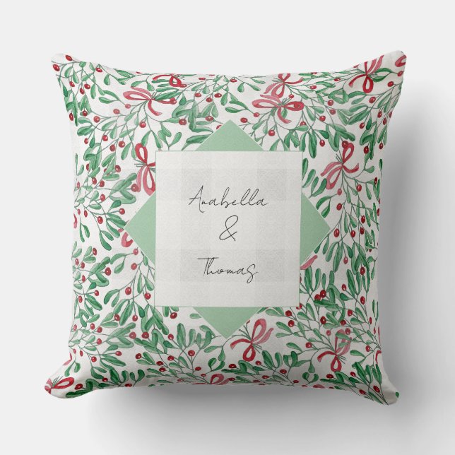 Country Chic Mistletoe Waterverf Handgeschilderd Kussen (Voorkant)