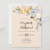 Country chic orange blue ivory floral wedding kaart (Voorkant)