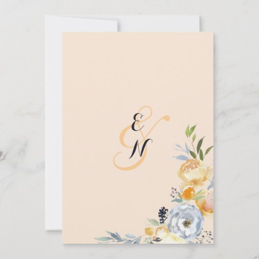 Country chic orange blue ivory floral wedding kaart (Achterkant)