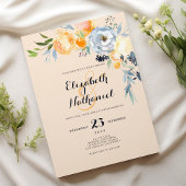 Country chic orange blue ivory floral wedding kaart