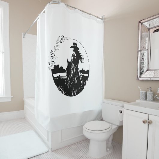 Country Chic Paard Cowgirl Western Ruitersport Douchegordijn (In situ)