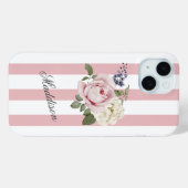 Country Chic Roze Gestreept Rose Boeket Monogramme Case-Mate iPhone Case (Achterkant (horizontaal))