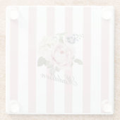 Country Chic Roze Gestreept Rose Boeket Monogramme Glazen Onderzetter (Achterkant)