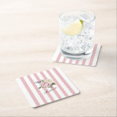 Country Chic Roze Gestreept Rose Boeket Monogramme Kartonnen Onderzetters (Insitu)