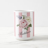 Country Chic Roze Gestreept Rose Boeket Monogramme Koffiemok (Center)