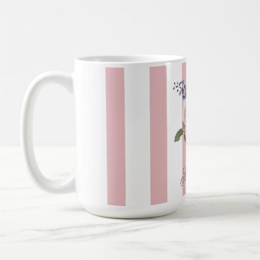 Country Chic Roze Gestreept Rose Boeket Monogramme Koffiemok (Links)