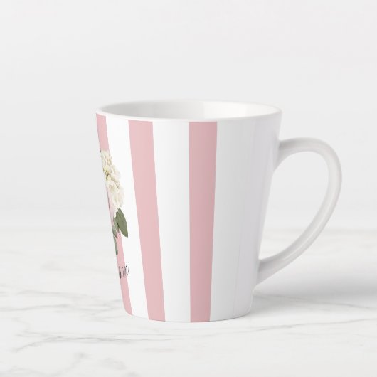 Country Chic Roze Gestreept Rose Boeket Monogramme Latte Mok (Rechts)
