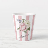 Country Chic Roze Gestreept Rose Boeket Monogramme Latte Mok (Voorkant)