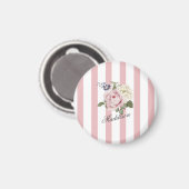 Country Chic Roze Gestreept Rose Boeket Monogramme Magneet (Voorkant / Achterkant)