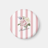Country Chic Roze Gestreept Rose Boeket Monogramme Magneet (Voorkant)