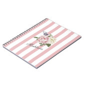 Country Chic Roze Gestreept Rose Boeket Monogramme Notitieboek (Linkerzijde)