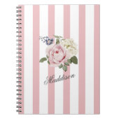 Country Chic Roze Gestreept Rose Boeket Monogramme Notitieboek (Voorkant)