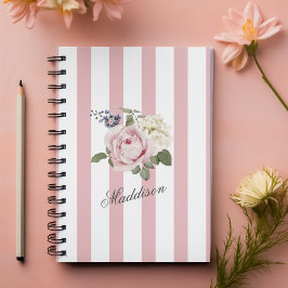 Country Chic Roze Gestreept Rose Boeket Monogramme Notitieboek