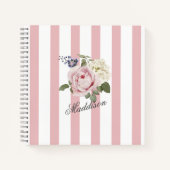 Country Chic Roze Gestreept Rose Boeket Monogramme Notitieboek (Voorkant)