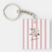 Country Chic Roze Gestreept Rose Boeket Monogramme Sleutelhanger (voorkant)