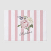Country Chic Roze Gestreept Rose Boeket Monogramme Tissuepapier (Voorkant)