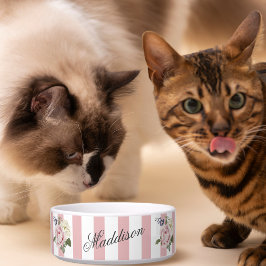 Country Chic Roze Gestreept Rose Boeket Monogramme Voerbakje