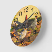 Country Chicken Family Wall Clock Ronde Klok (Hoek)