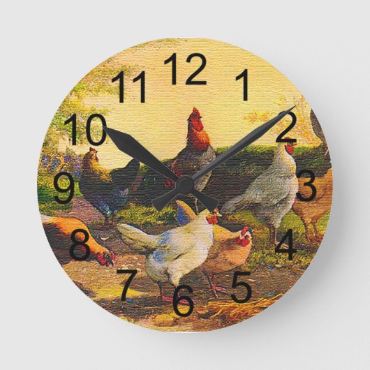 Country Chicken Family Wall Clock Ronde Klok (Voorkant)