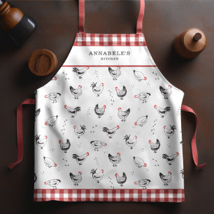 Country Chicken Pattern Red Check Monogram Schort