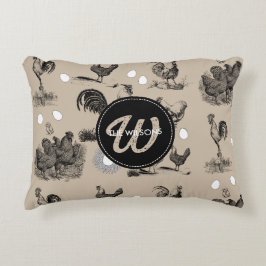 -country Chicken Rooster Egg Monogram Accent Kussen