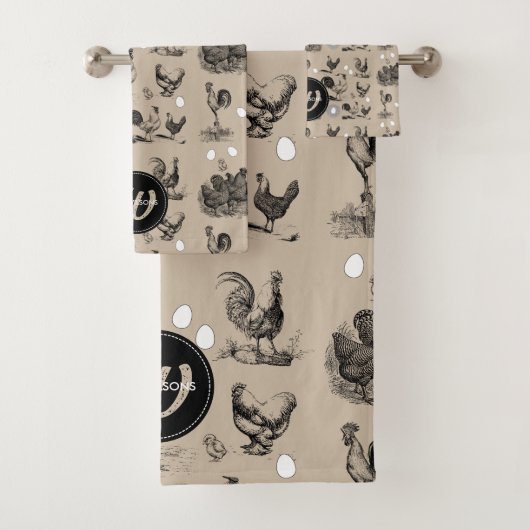 -country Chicken Rooster Egg Monogram Bad Handdoek (Insitu)