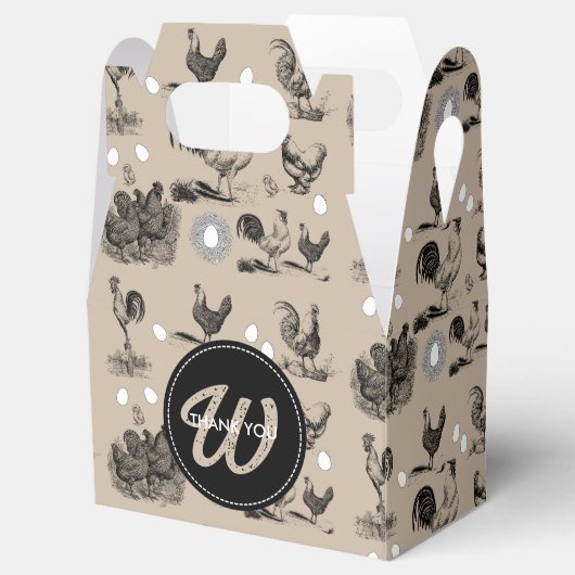 -country Chicken Rooster Egg Monogram Bedankdoosjes (Geopend)