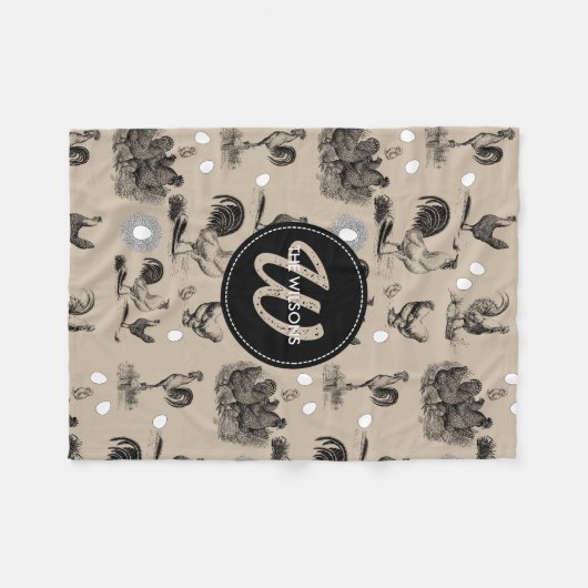 -country Chicken Rooster Egg Monogram Fleece Deken (Voorkant (Horizontaal))