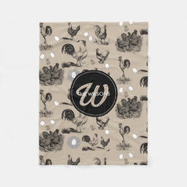 -country Chicken Rooster Egg Monogram Fleece Deken