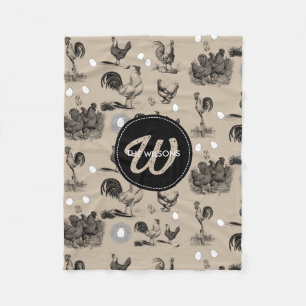 -country Chicken Rooster Egg Monogram Fleece Deken