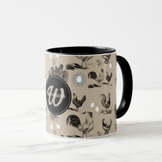 -country Chicken Rooster Egg Monogram Mok (Voorkant rechts)