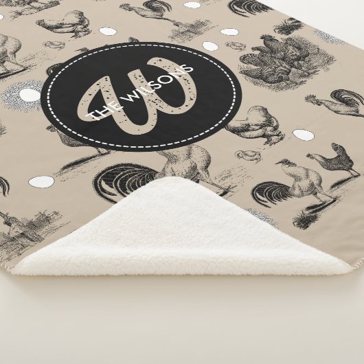 -country Chicken Rooster Egg Monogram Sherpa Deken (3/4)
