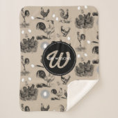 -country Chicken Rooster Egg Monogram Sherpa Deken (Voorkant)