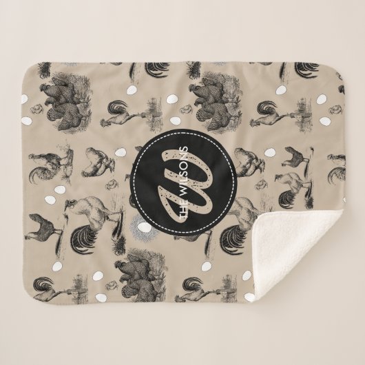 -country Chicken Rooster Egg Monogram Sherpa Deken (Voorkant (horizontaal))