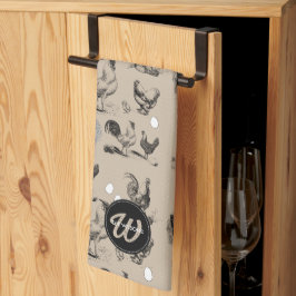 -country Chicken Rooster Egg Monogram Theedoek