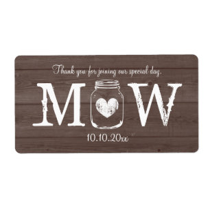 Country chique mason jar bruiloft water fles label