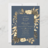 Country chique mauve blauw goud bloemenbruiloft kaart (Voorkant)