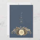 Country chique mauve blauw goud bloemenbruiloft kaart (Achterkant)