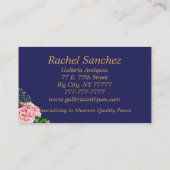 Country Chique Roze Rozen Bloemen Navy Stripes Visitekaartje (Achterkant)