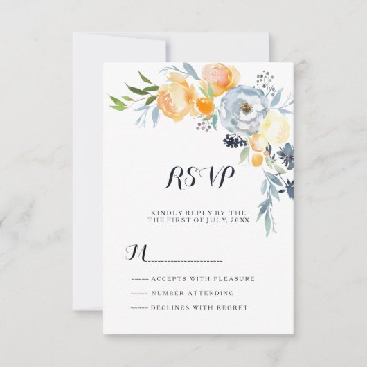 Country chique sinaasappel blauw wit bloemig RSVP Kaart (Voorkant)
